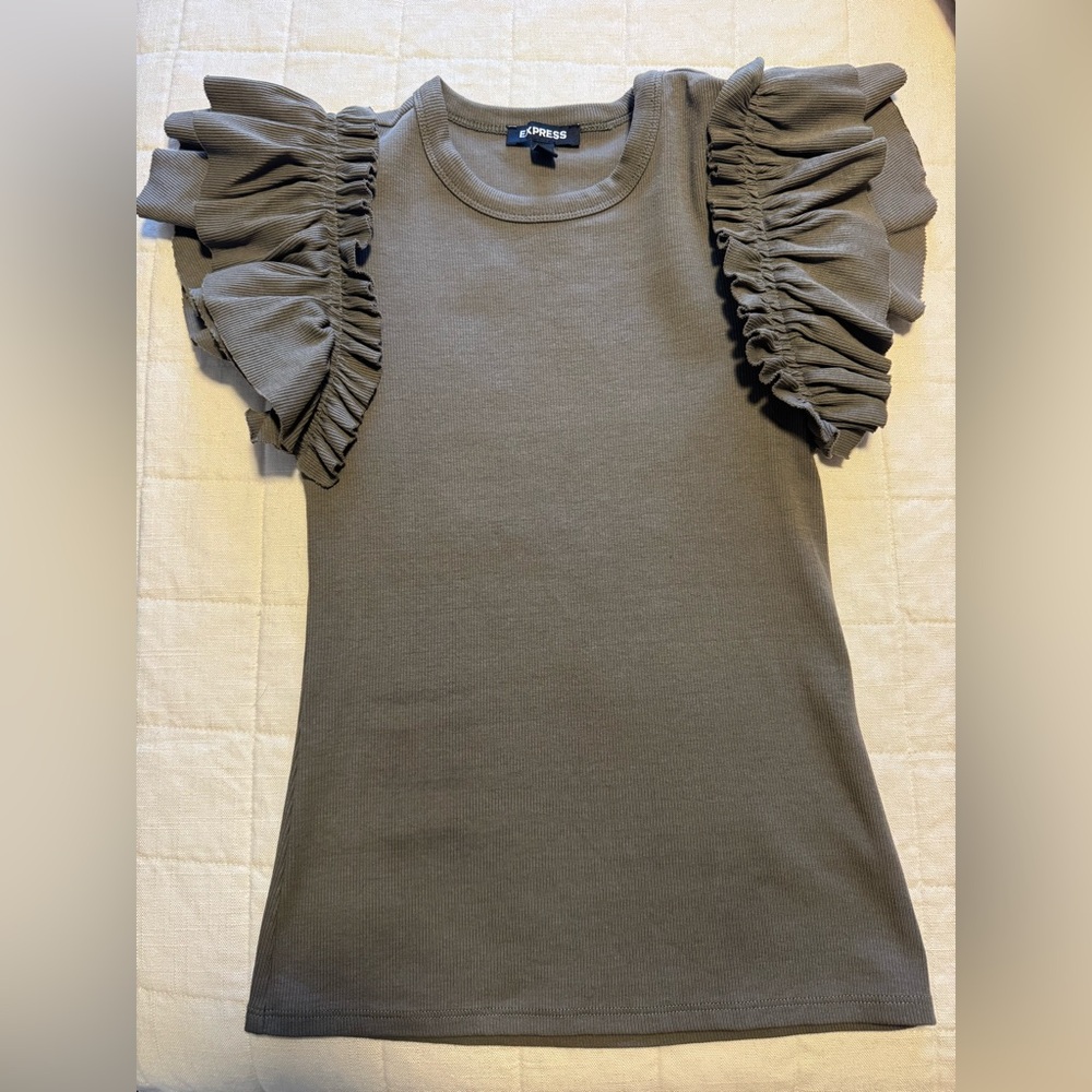 Express olive green tank Ruffled Cap Sleeve Blouse